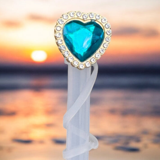 Ocean Blue Heart | Deluxe Straw Topper | 10mm