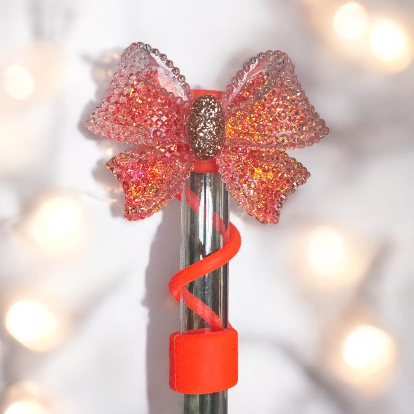 Orange Glam Bow | 10mm Straw Topper