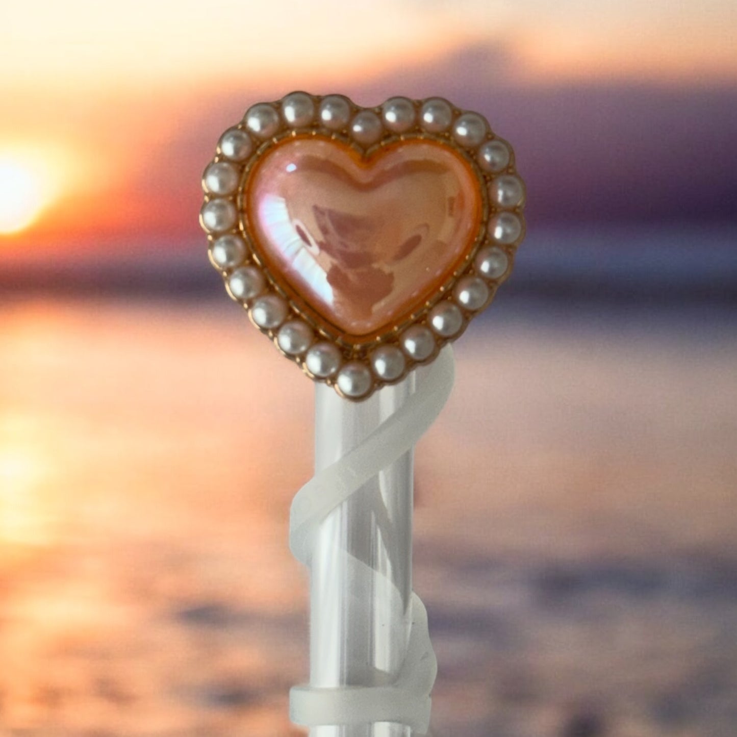 Pink Pearl Heart | Deluxe Straw Topper | 10mm