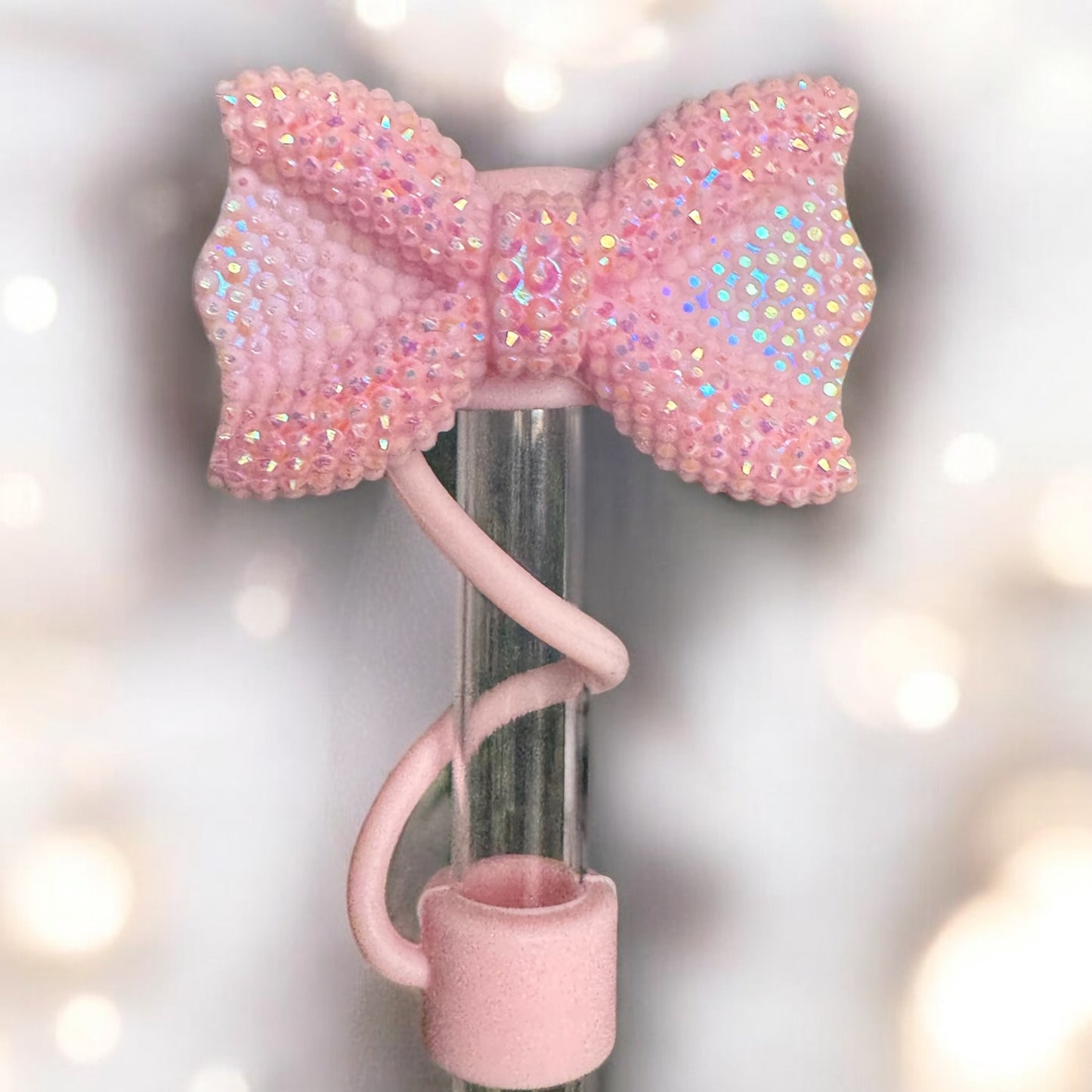 Pale Pink Glitz Bow | 10mm Straw Topper