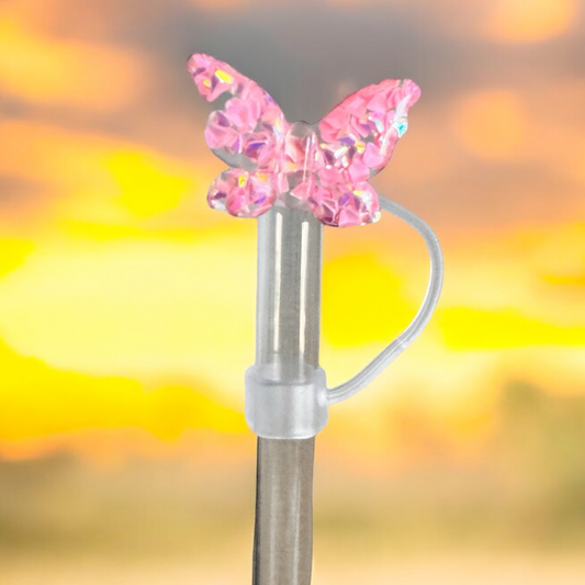 Pink Glitter Butterfly | Straw Topper 10mm