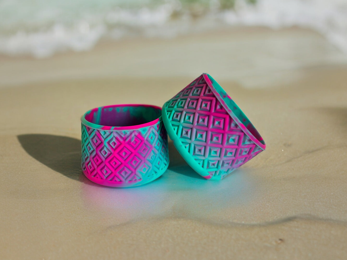 Teal & Pink Swirl Diamonds | Silicone Tumbler Boot