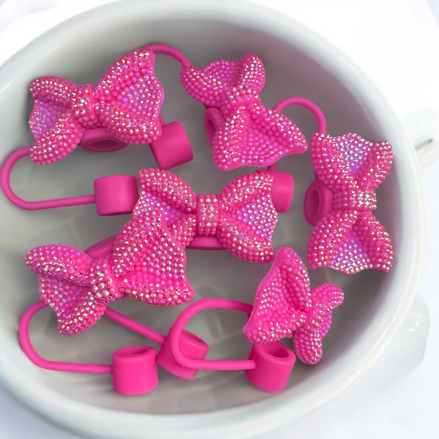 Pink Glitz Bow | 10mm Straw Topper