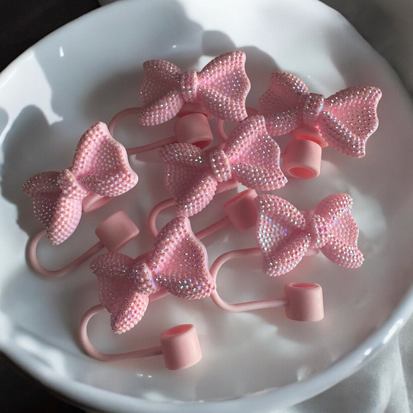 Pale Pink Glitz Bow | 10mm Straw Topper