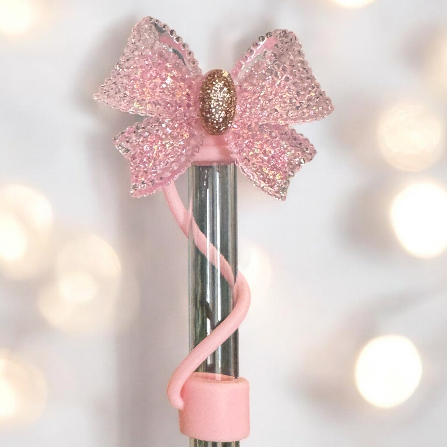 Pink Glam Bow | 10mm Straw Topper