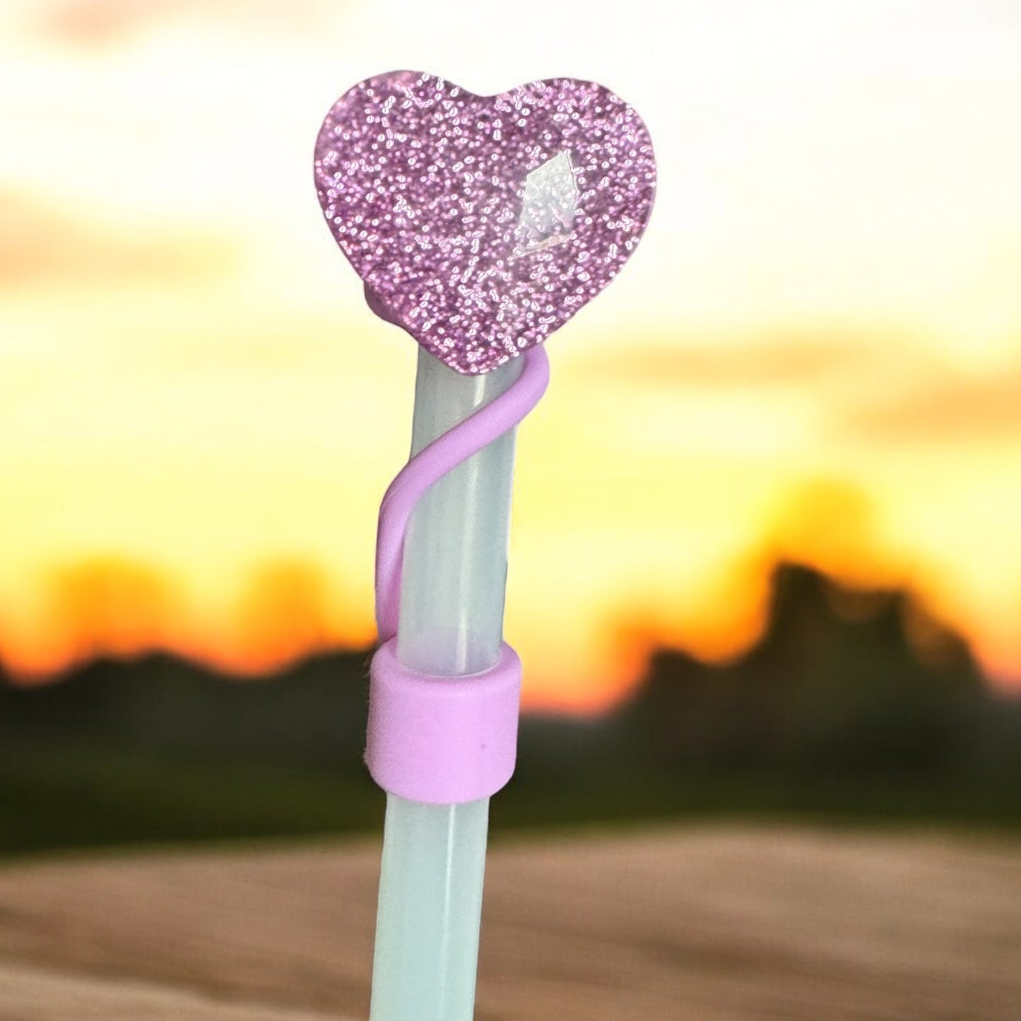 Purple Glitter Heart | Straw Topper 10mm