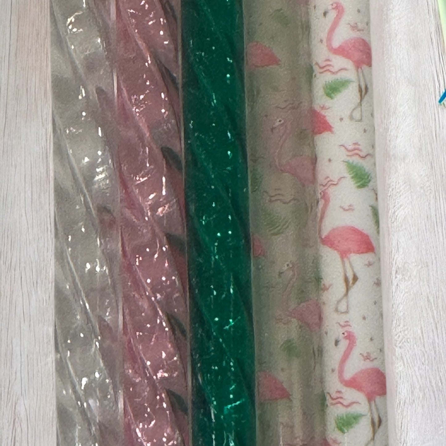 Flamingo Swirl Straw Set | Pink & Green | 5 Pack | 40oz Tumbler | Wide Fit