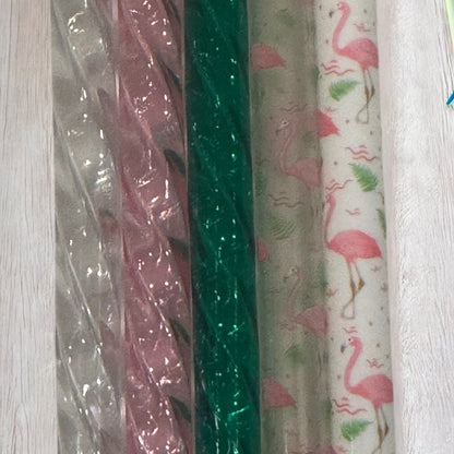 Flamingo Swirl Straw Set | Pink & Green | 5 Pack | 40oz Tumbler | Wide Fit