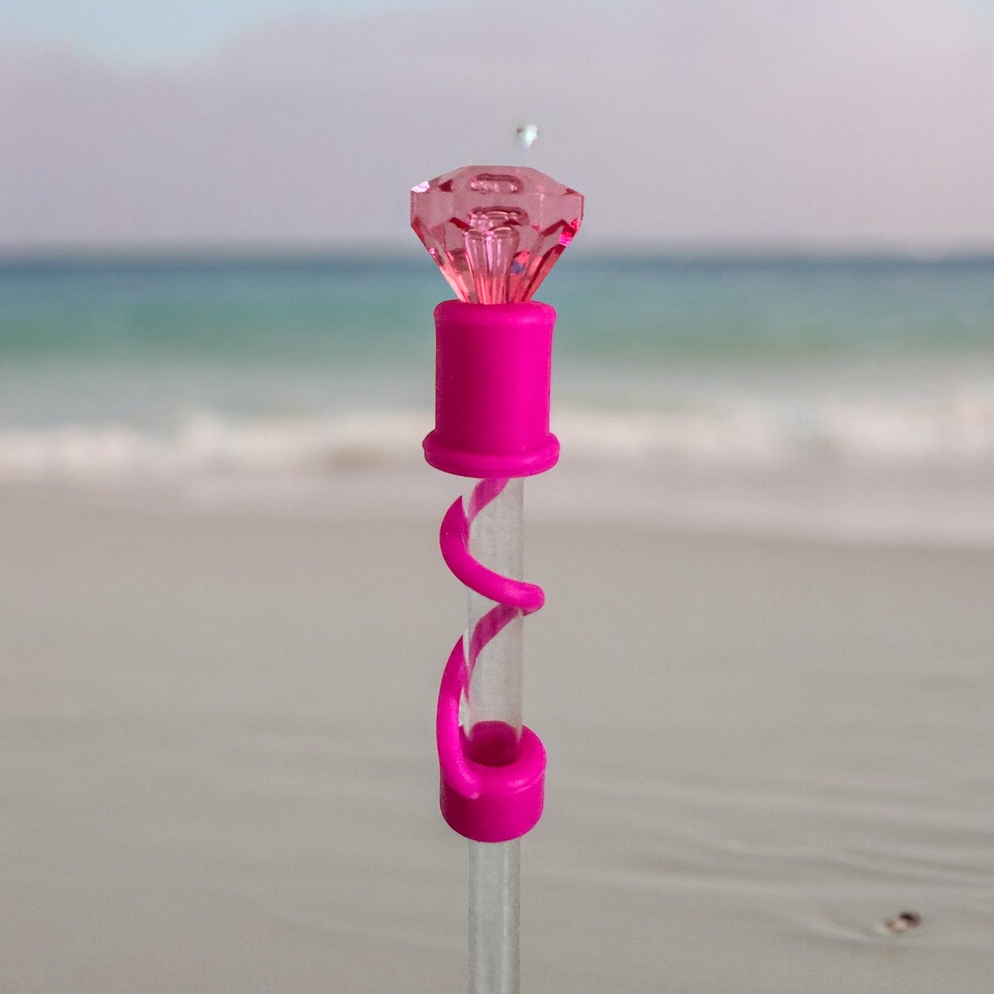 Hot Pink Diamond | Hot Pink Silicone | Interchangeable Straw Topper 10mm