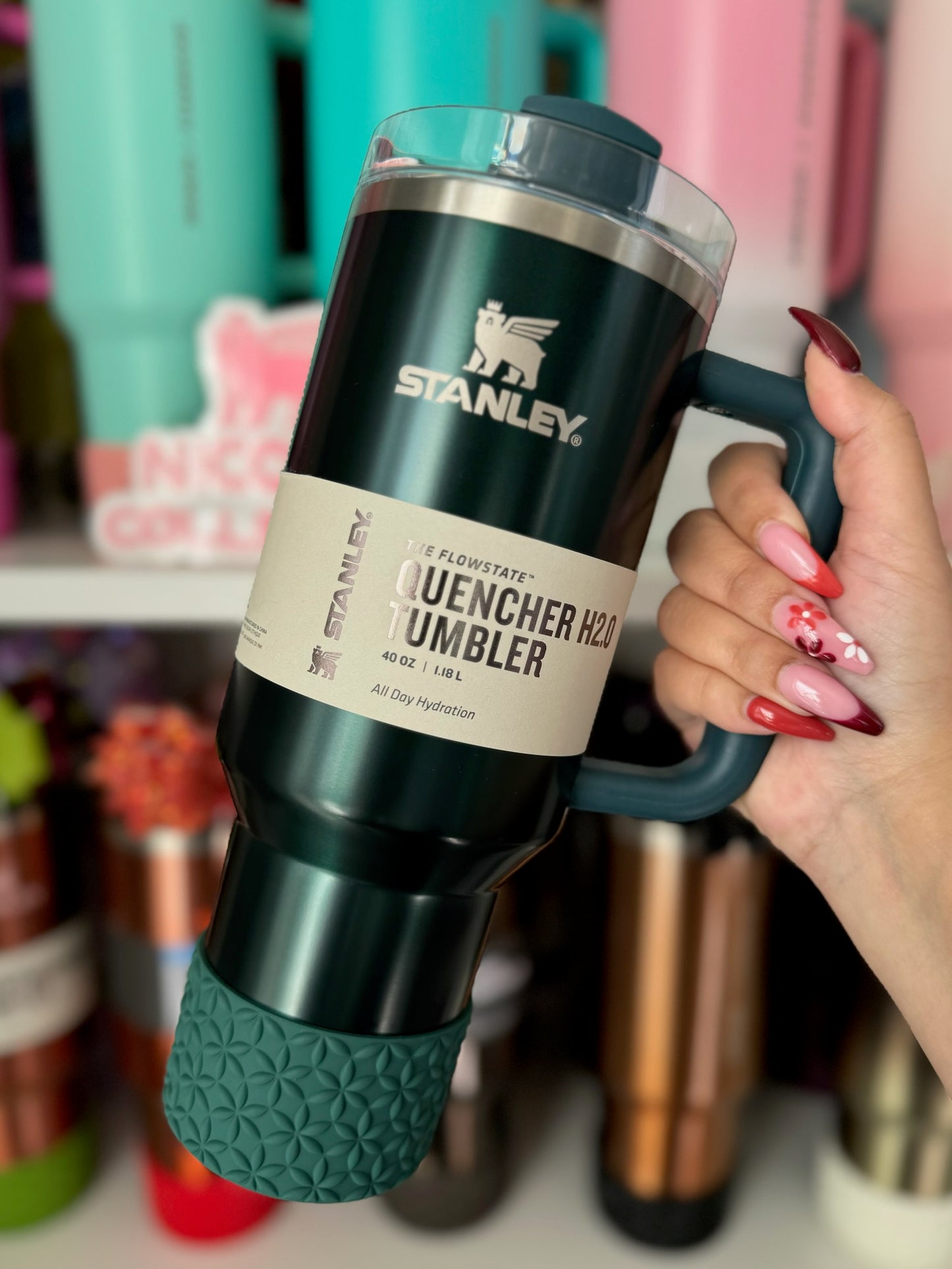 Holly Jolly Green Matte | Flora | Silicone Tumbler Boot