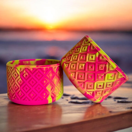 Fuchsia & Lime Diamonds | Silicone Tumbler Boot