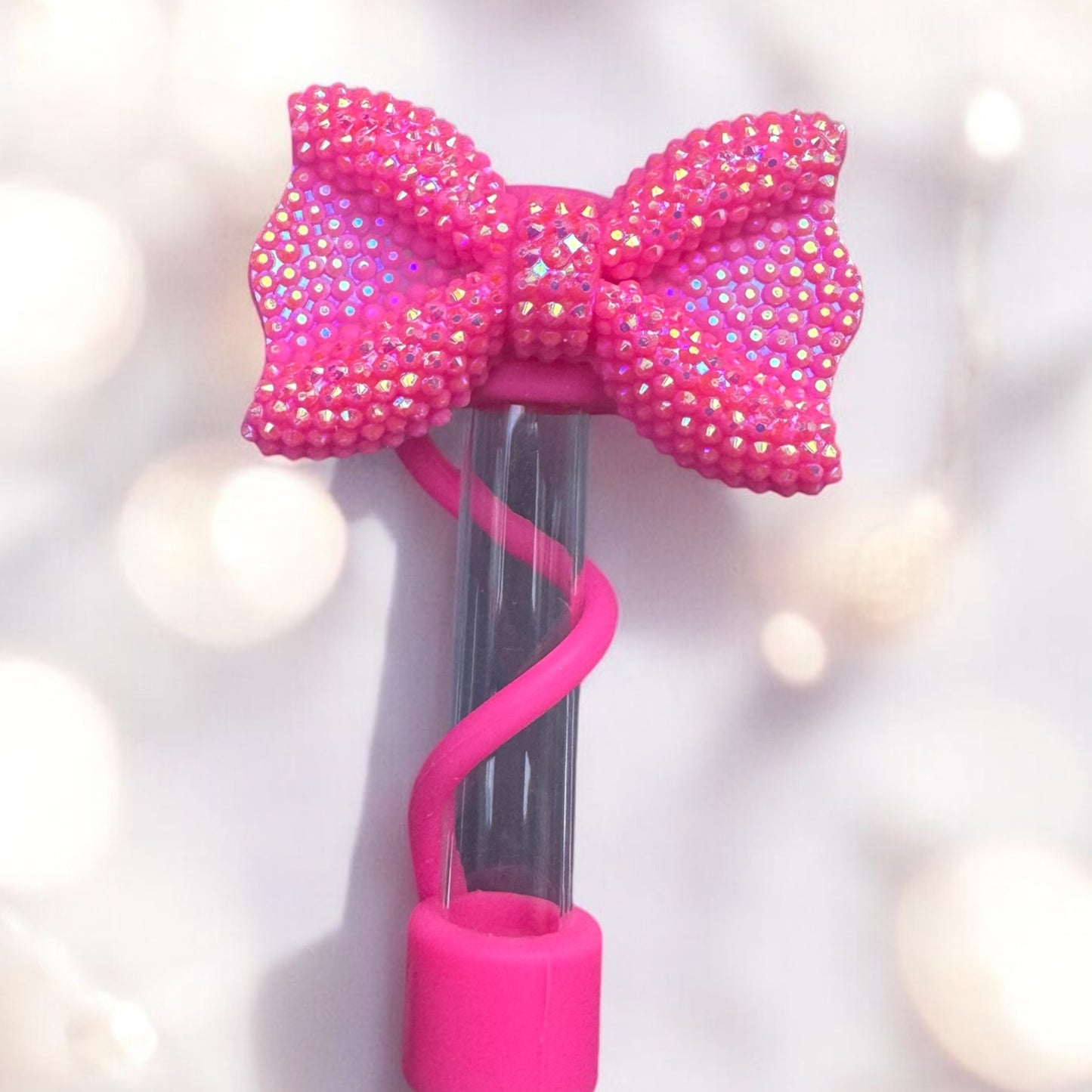 Pink Glitz Bow | 10mm Straw Topper