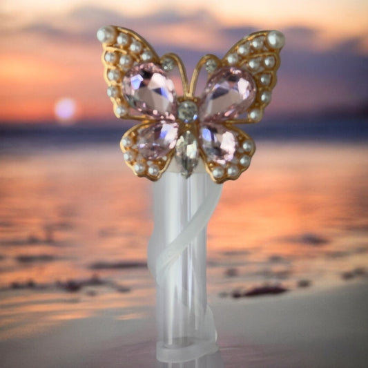 Pink Crystal Butterfly | Deluxe Straw Topper | 10mm