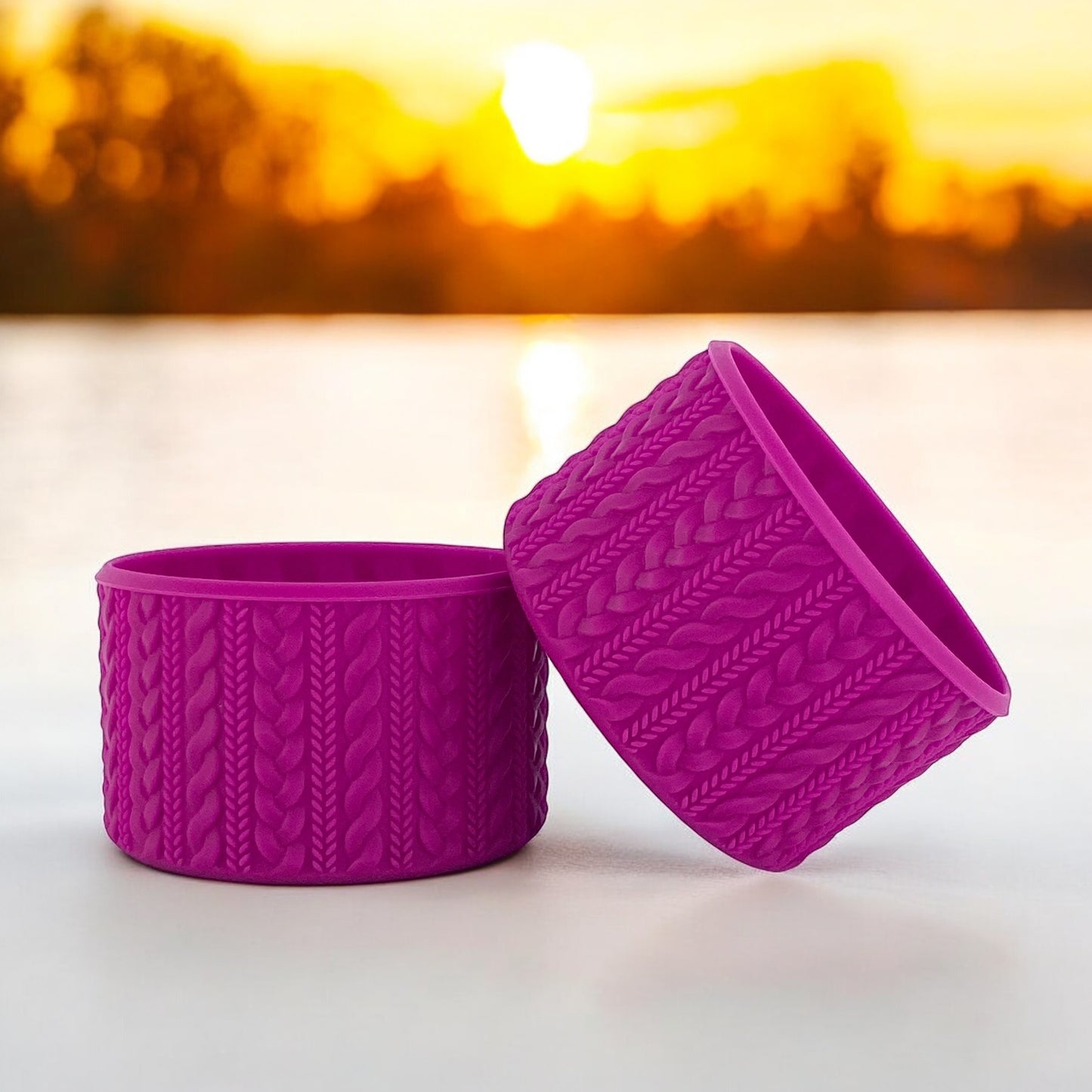 AMY (Fuchsia Body) | Cable Knit | Silicone Tumbler Boot