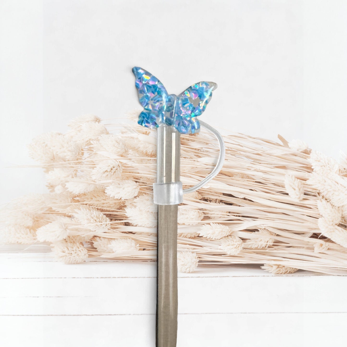 Blue Glitter Butterfly | Straw Topper 10mm