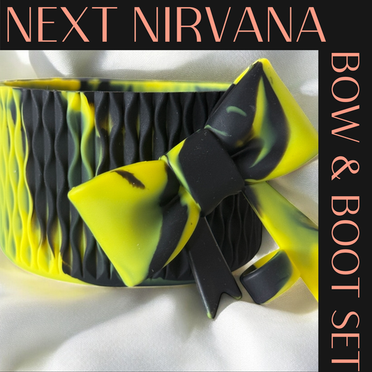 Neon Lime | Black | WAVES | 3D Bow & Boot Set