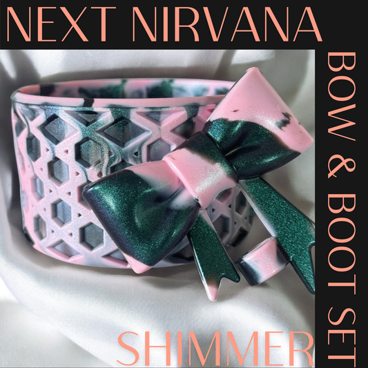 Pink & Black Shimmer | WAFFLE | 3D Bow & Boot Set