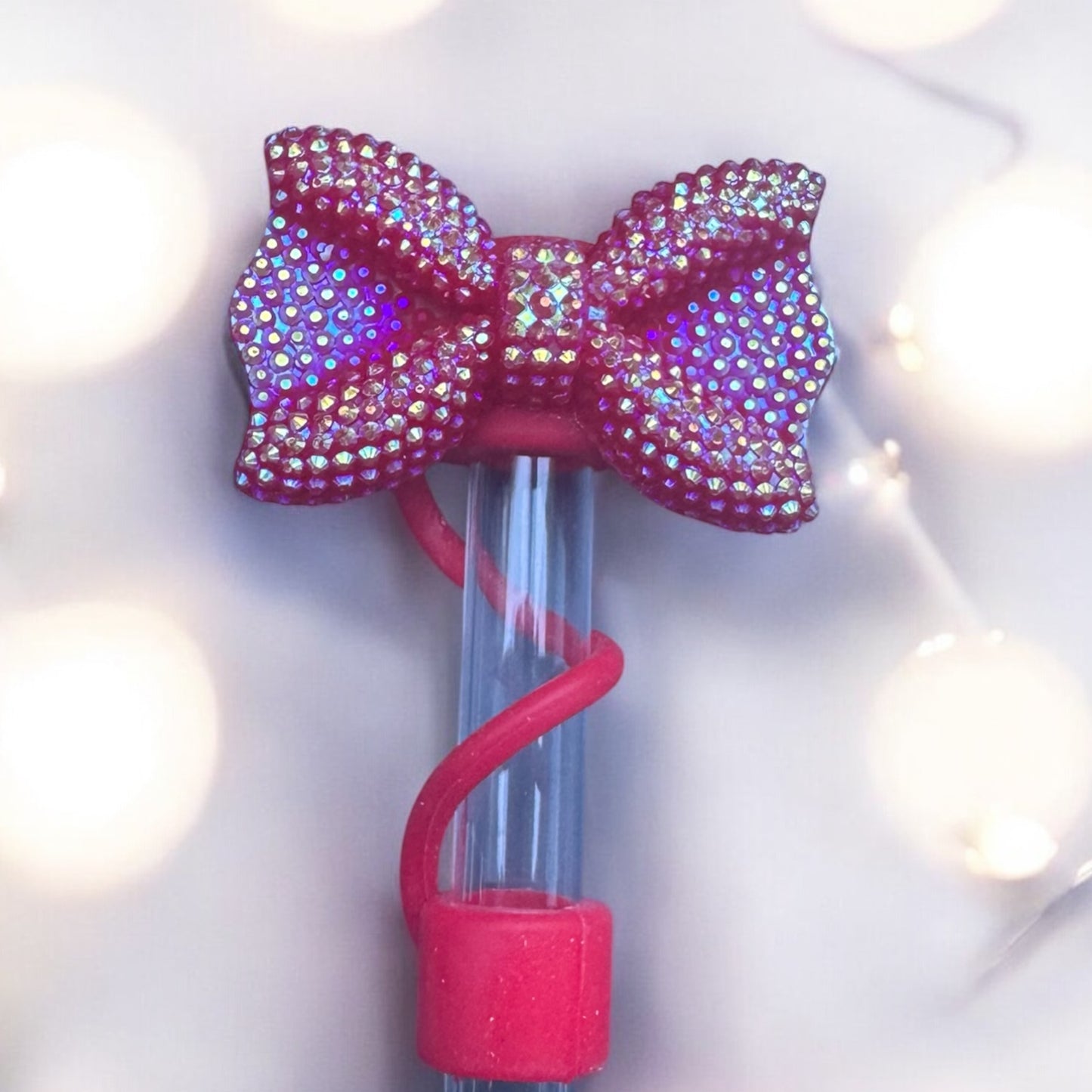 Red Glitz Bow | 10mm Straw Topper