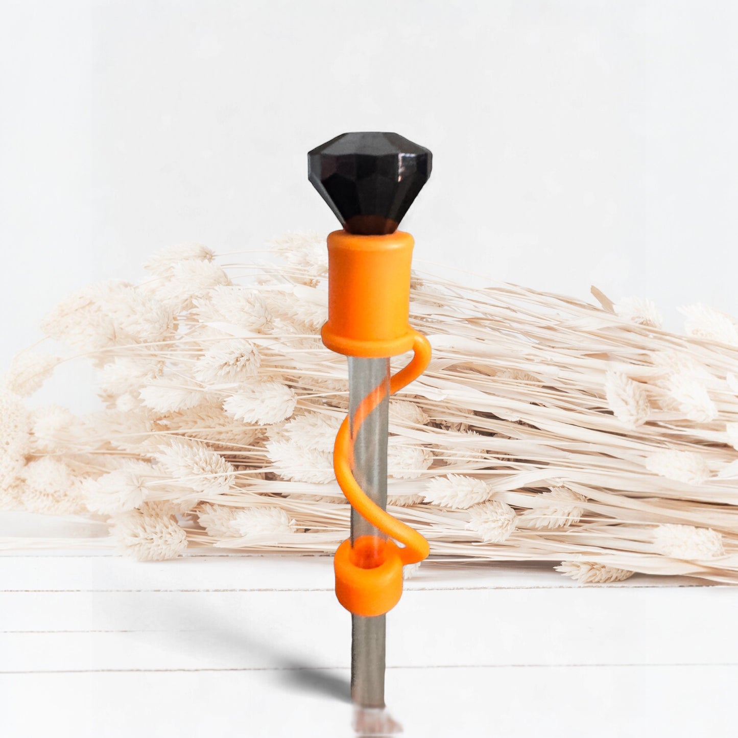 Black Diamond | Orange Silicone | Interchangeable Straw Topper 10mm