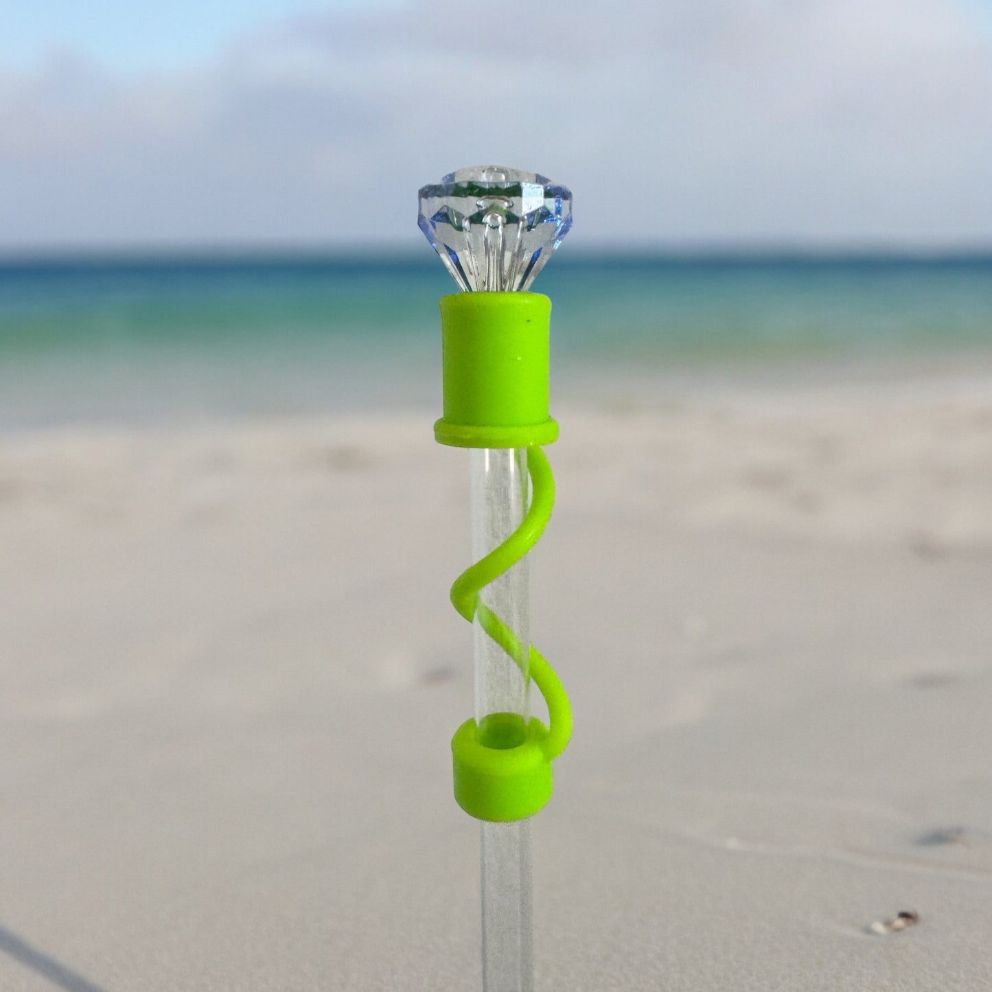 Baby Blue Diamond | Lime Silicone | Interchangeable Straw Topper 10mm