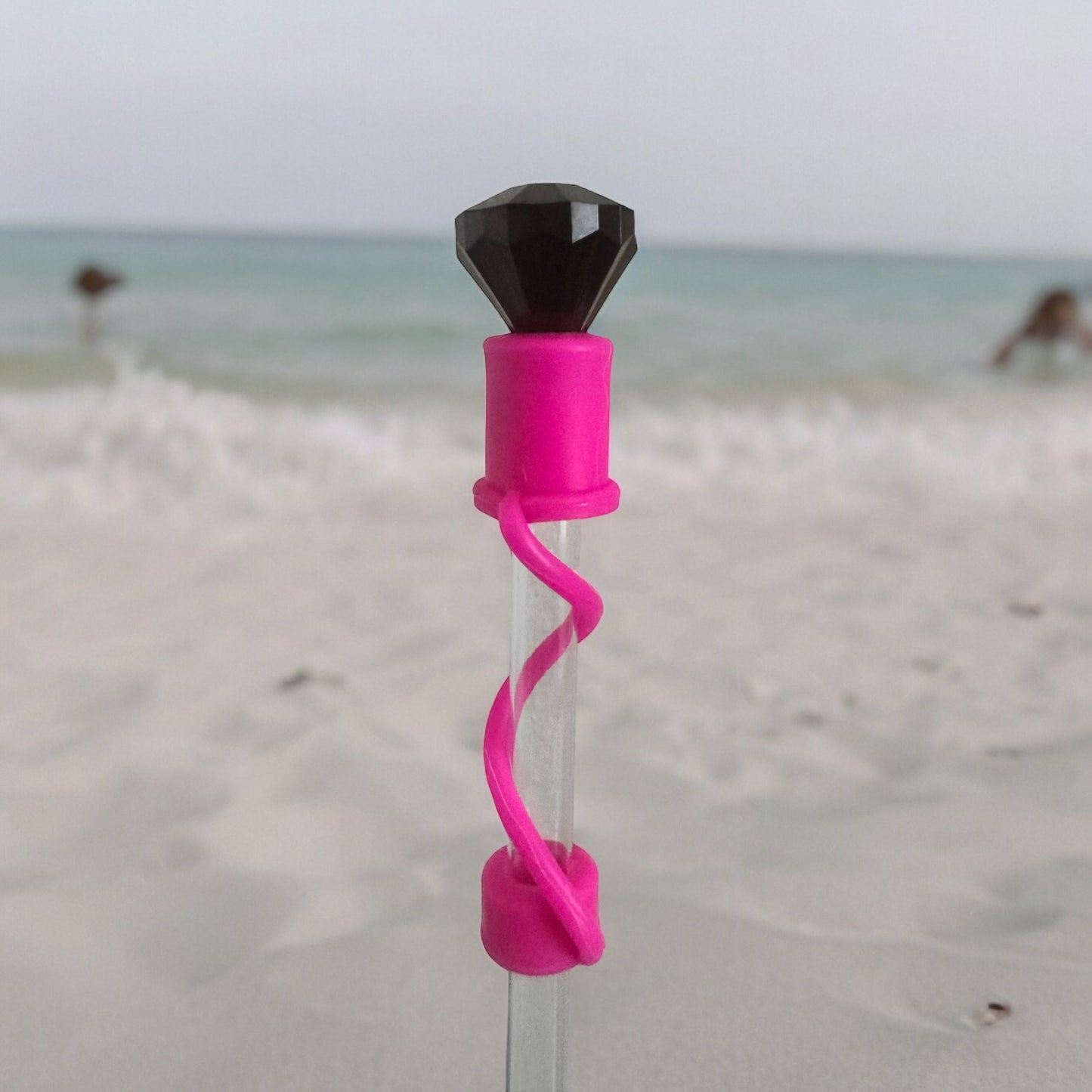 Black Diamond | Hot Pink Silicone | Interchangeable Straw Topper 10mm