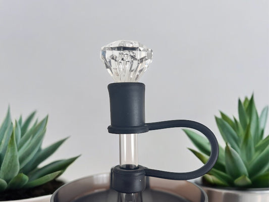 Clear Diamond | Black Silicone | Interchangeable Straw Topper 10mm