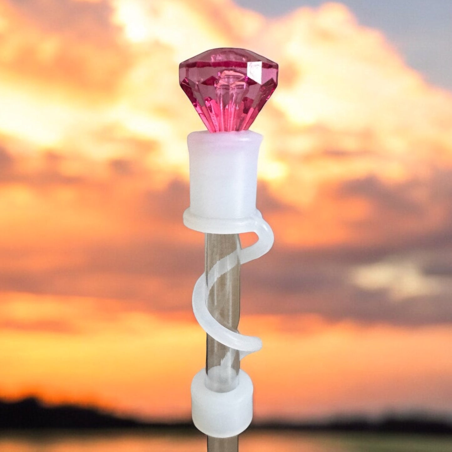 Fuchsia Diamond | Clear Silicone | Interchangeable Straw Topper 10mm