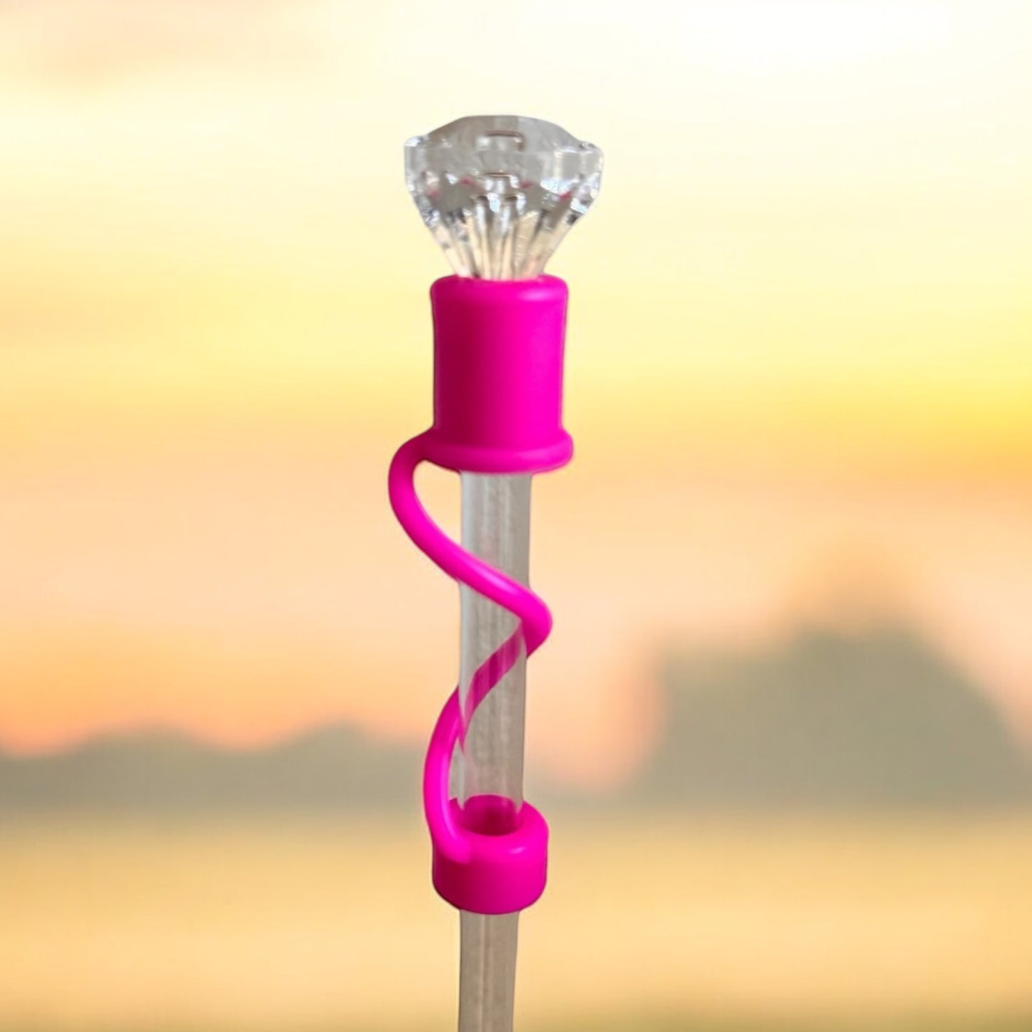 Clear Diamond | Hot Pink Silicone | Interchangeable Straw Topper 10mm