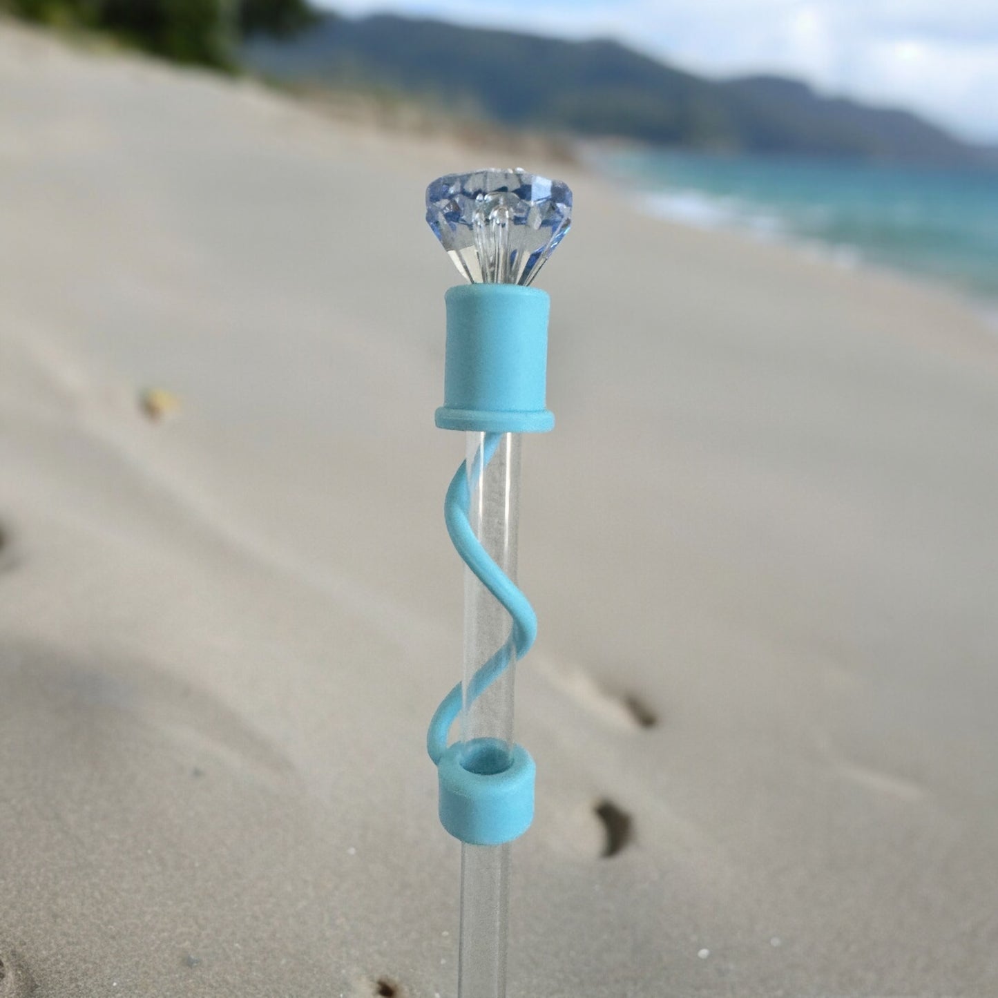 Baby Blue Diamond | Baby Blue Silicone | Interchangeable Straw Topper 10mm