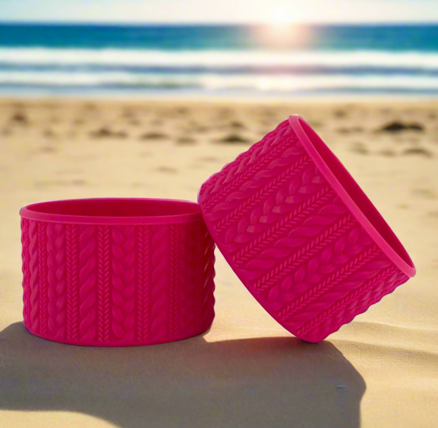Neon Pink Cable Knit | Silicone Tumbler Boot