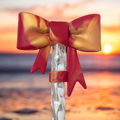 3D Scarlet Gold Bow | Straw Topper 10mm