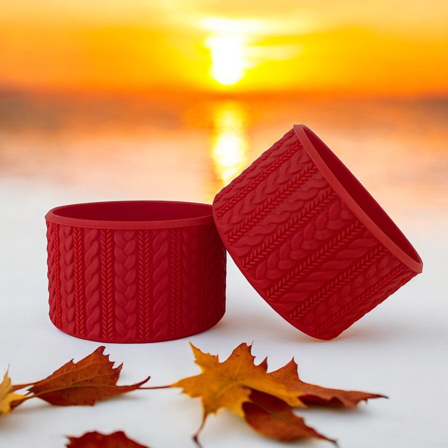 NICOLE (Red) | Cable Knit | Silicone Tumbler Boot