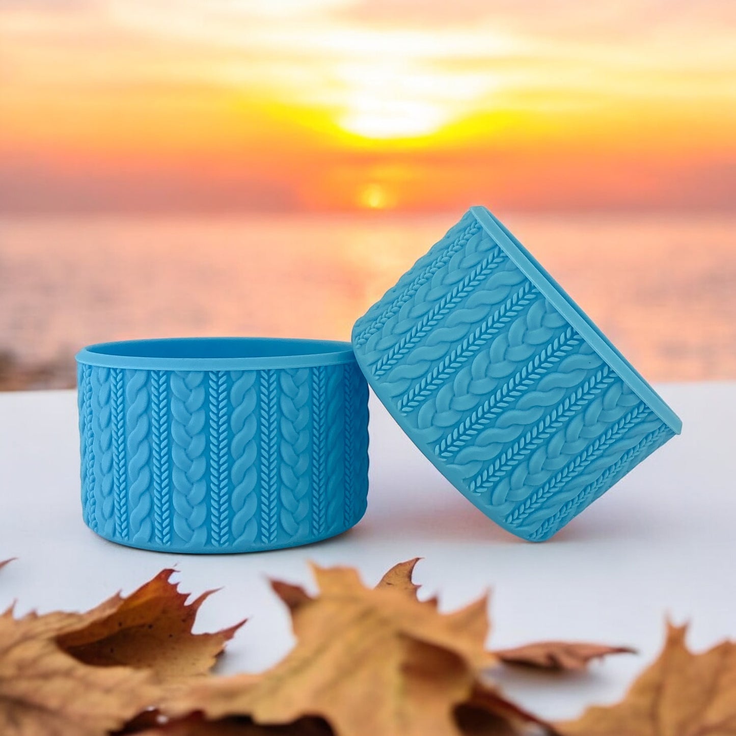 RILEY (Sky Blue) | Cable Knit | Silicone Tumbler Boot