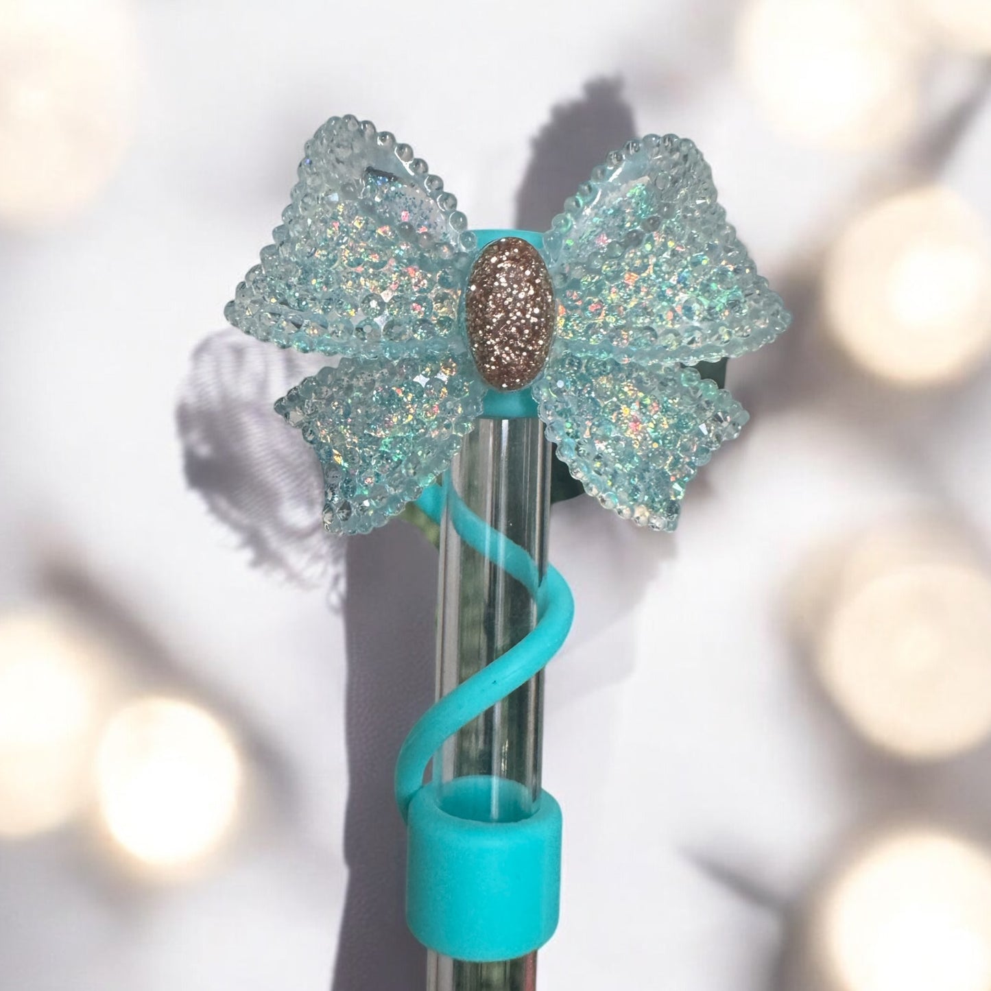 Teal Glam Bow | 10mm Straw Topper