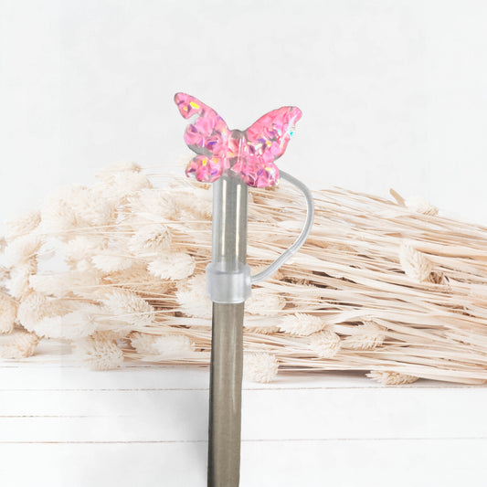 Pink Glitter Butterfly | Straw Topper 10mm