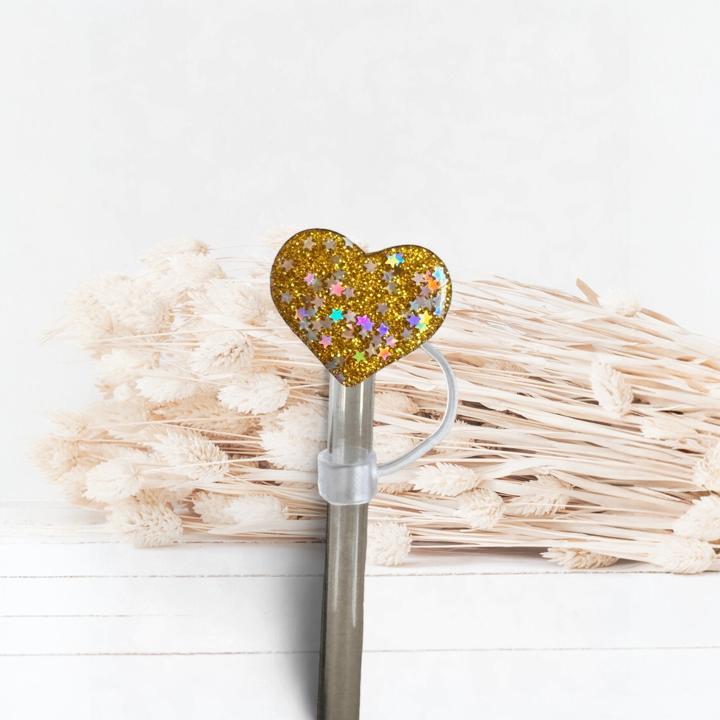 Gold Glitter Heart | Straw Topper 10mm