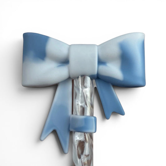 Sky Blue & White | 3D BOW | Straw Topper 10mm