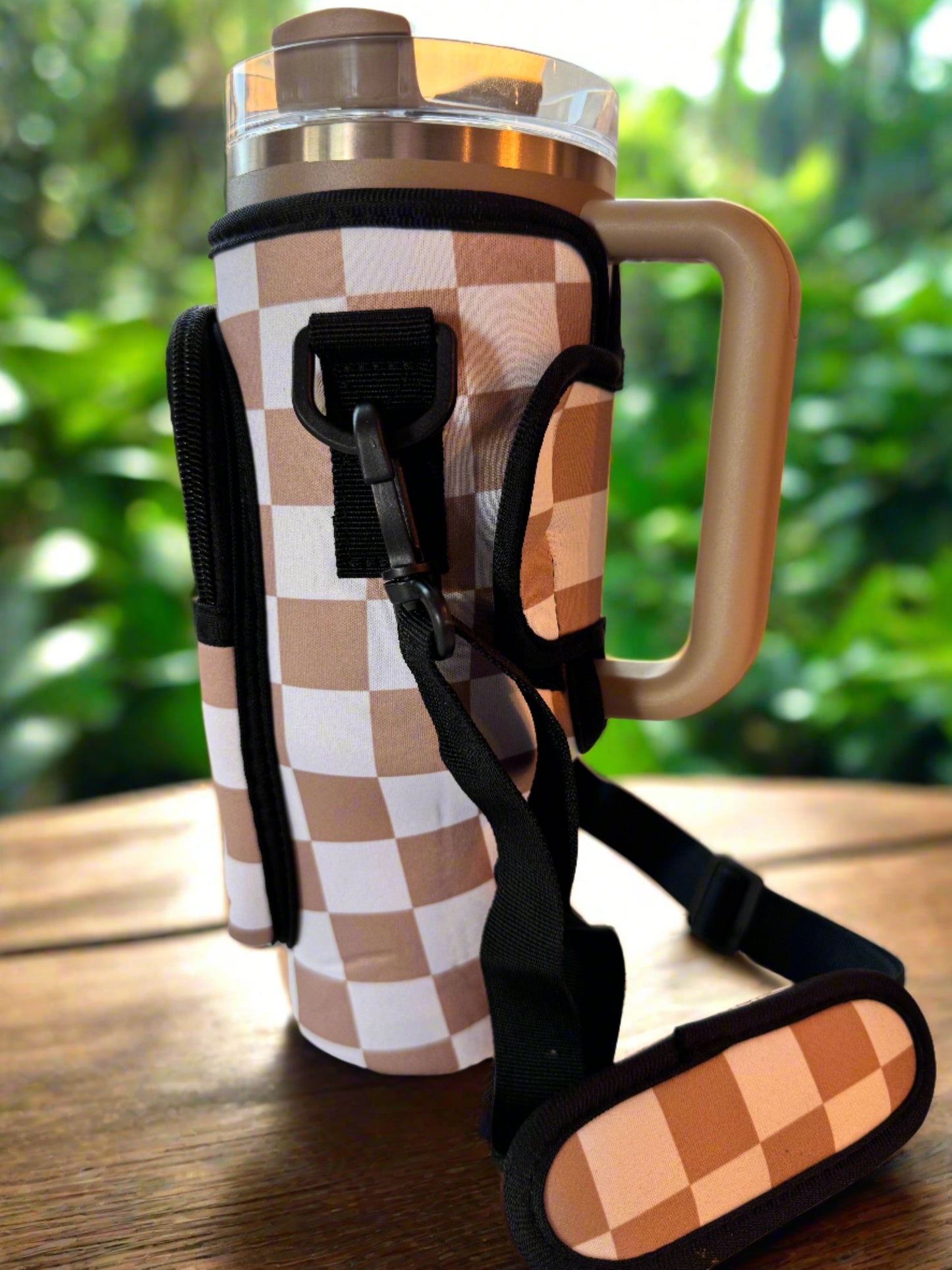 Tan Checkers Carrier with Phone Pocket | 30oz & 40oz