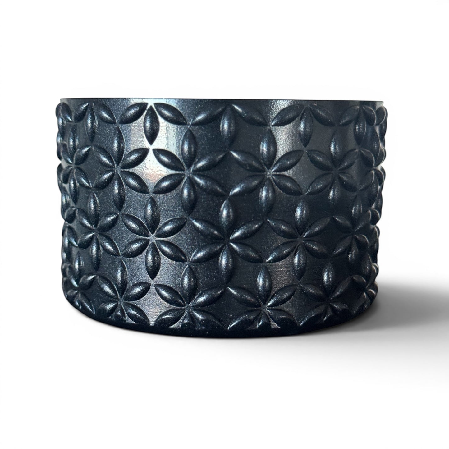 Next Nirvana black ice shimmer silicone tumbler boot with a 3D floral pattern for 20-40oz insulated cups.