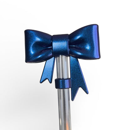 Next Nirvana metallic blue 3D silicone bow straw topper for tumblers