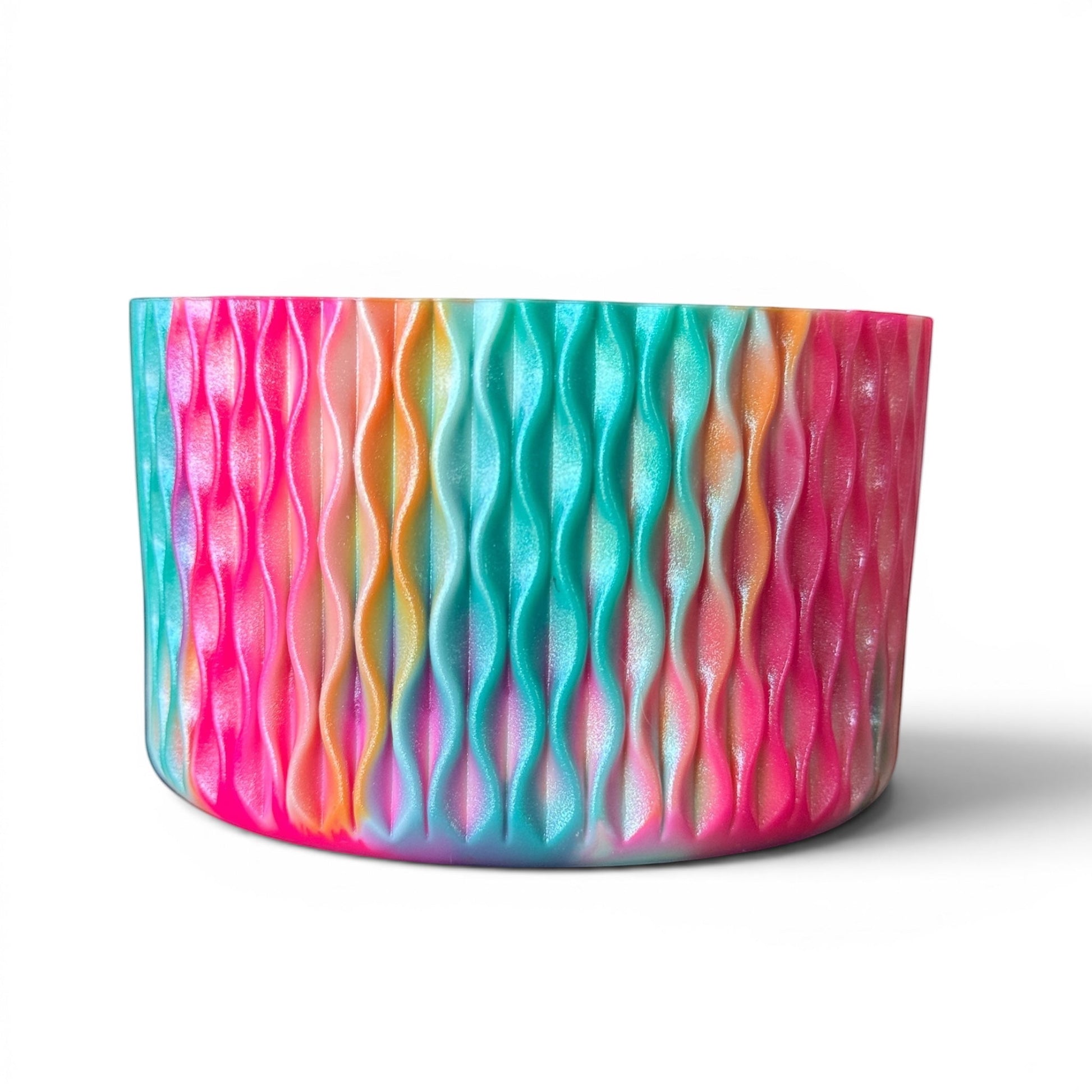Next Nirvana Cabana Crush shimmer silicone tumbler boot with a 3D textured wave pattern in vibrant multi-color.