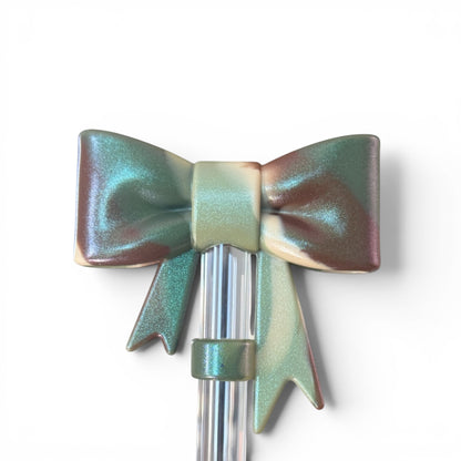 Next Nirvana camo shimmer silicone bow straw topper for tumblers with a 3D textured design