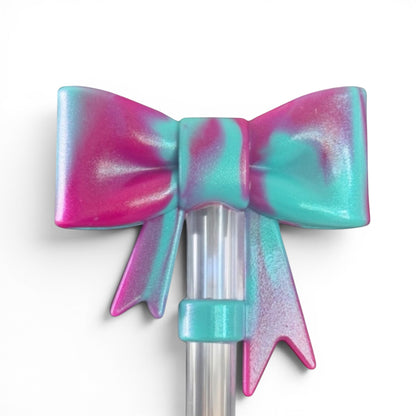 Next Nirvana Flamingo Lagoon shimmer 3D silicone bow straw topper in pink and teal marble finish
