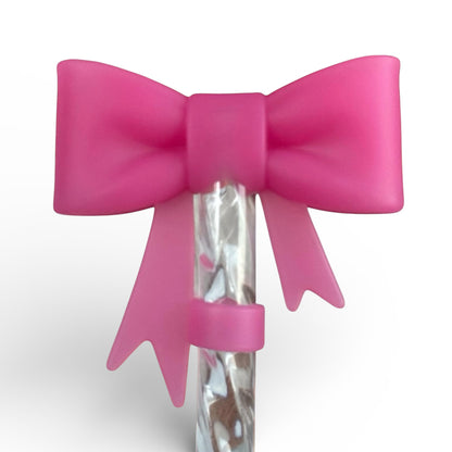 Next Nirvana hot pink 3D silicone bow straw topper for 10mm reusable tumbler straws