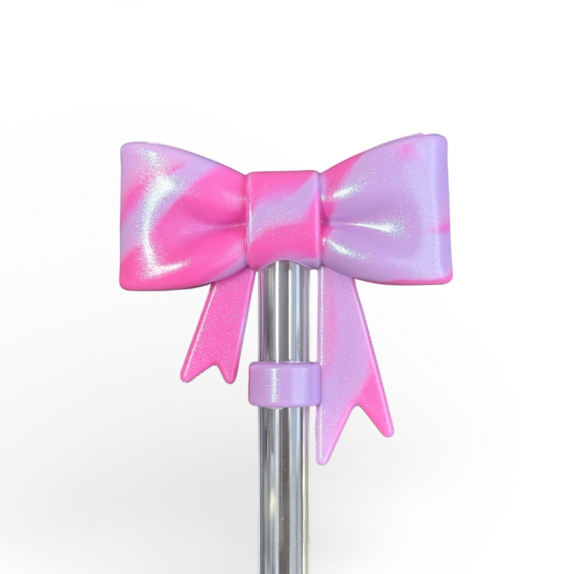 Next Nirvana lavender and pink swirl 3D silicone bow straw topper for tumblers