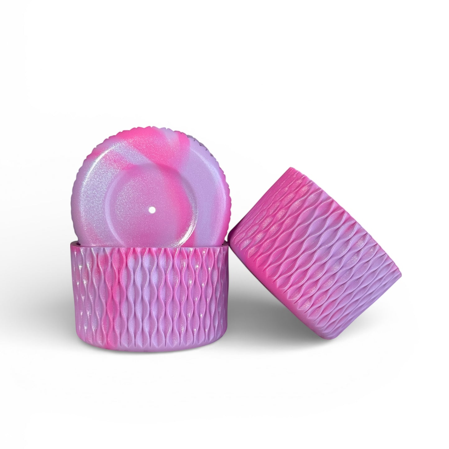 Next Nirvana lavender and pink silicone tumbler boot set with textured wave pattern for 20-40oz insulated cups