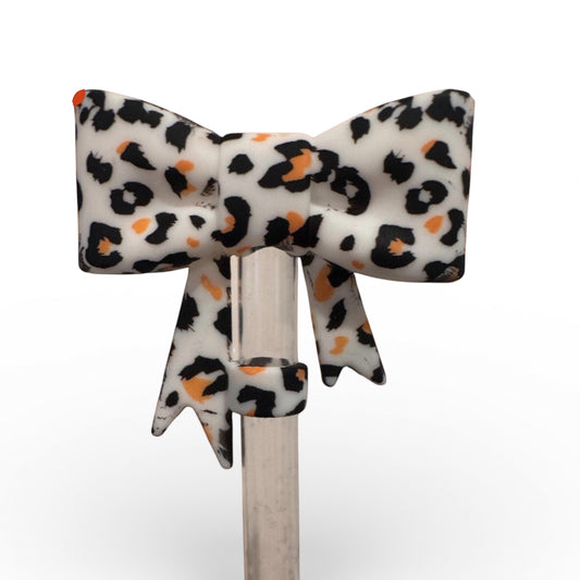 Next Nirvana leopard print 3D silicone bow straw topper for 10mm reusable tumbler straws