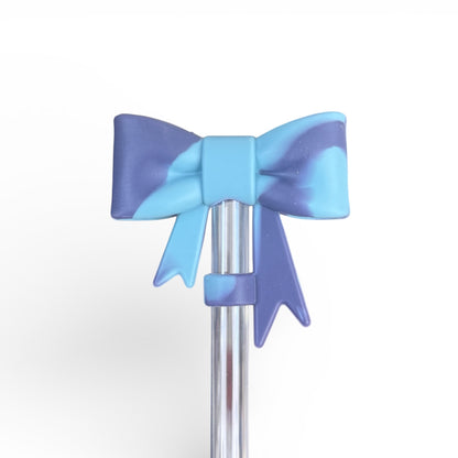 Next Nirvana blue and purple marbled 3D silicone bow straw topper for tumblers
