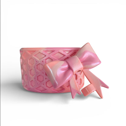 Next Nirvana Mesa Sunset shimmer silicone tumbler boot with matching 3D waffle texture bow straw topper