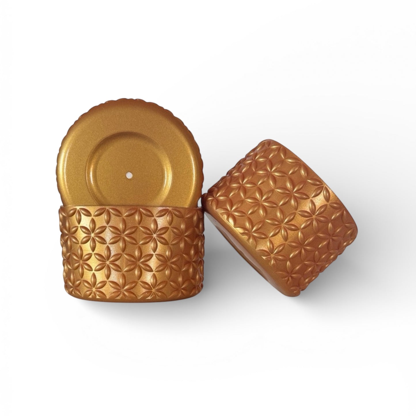 Next Nirvana metallic gold silicone tumbler boot with floral embossed pattern for Stanley and other tumblers